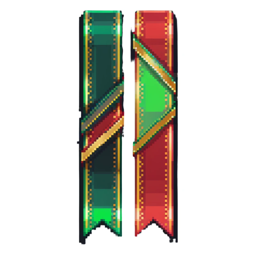 Premium member ribbon with green to red gradient and pixelated gold trim sticker
