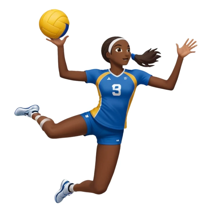 Emoji de Chica de voley sacando con puño  pero que parezca que esta saltando  Saque flotante pero con un solo valon y que sea morena la chica sticker