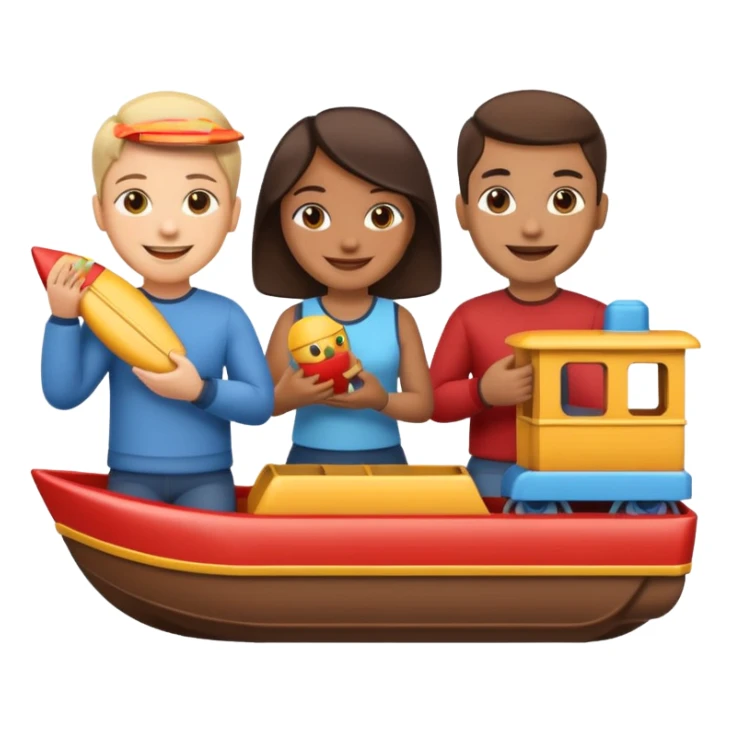 emoji with friends holding cool stufff like boats and trains sticker