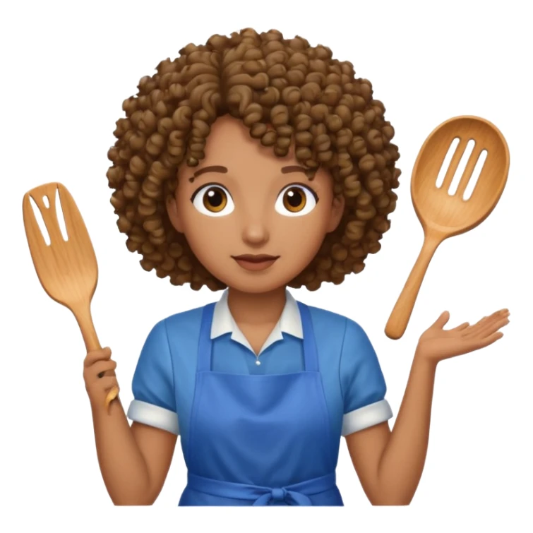person with curly hair in blue apron sticker