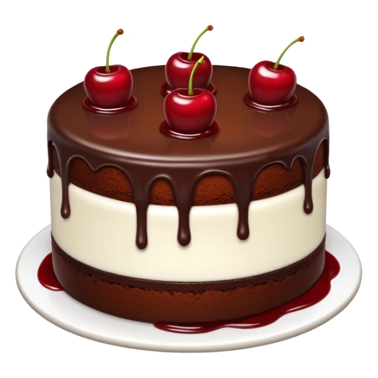 Chocolate cake with white buttercream frosting and cherry sauce sticker