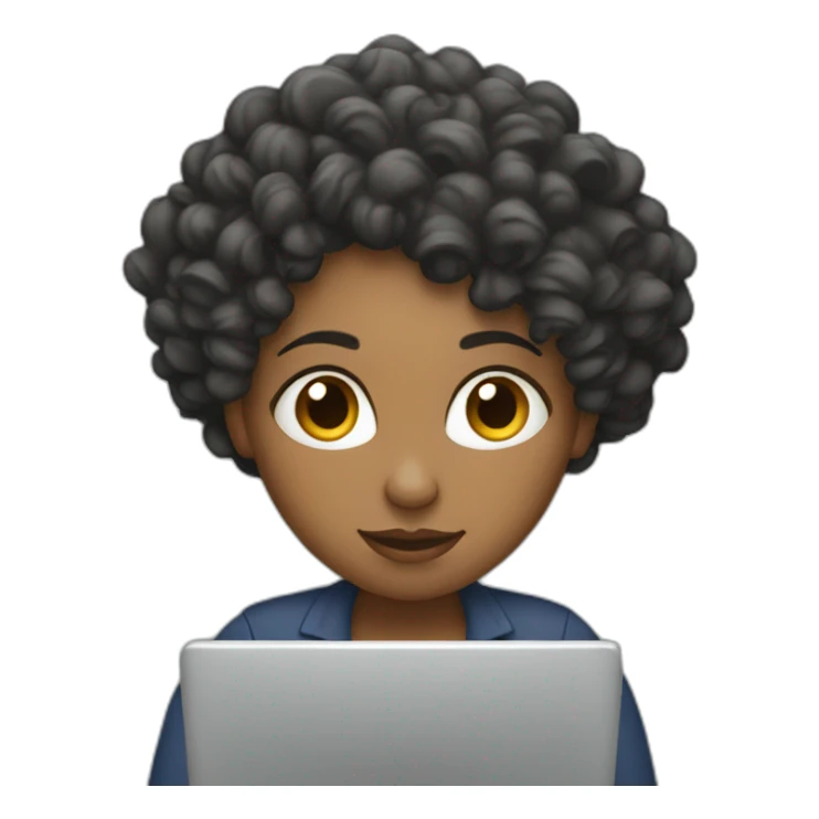 Women with curly head working with laptop sticker