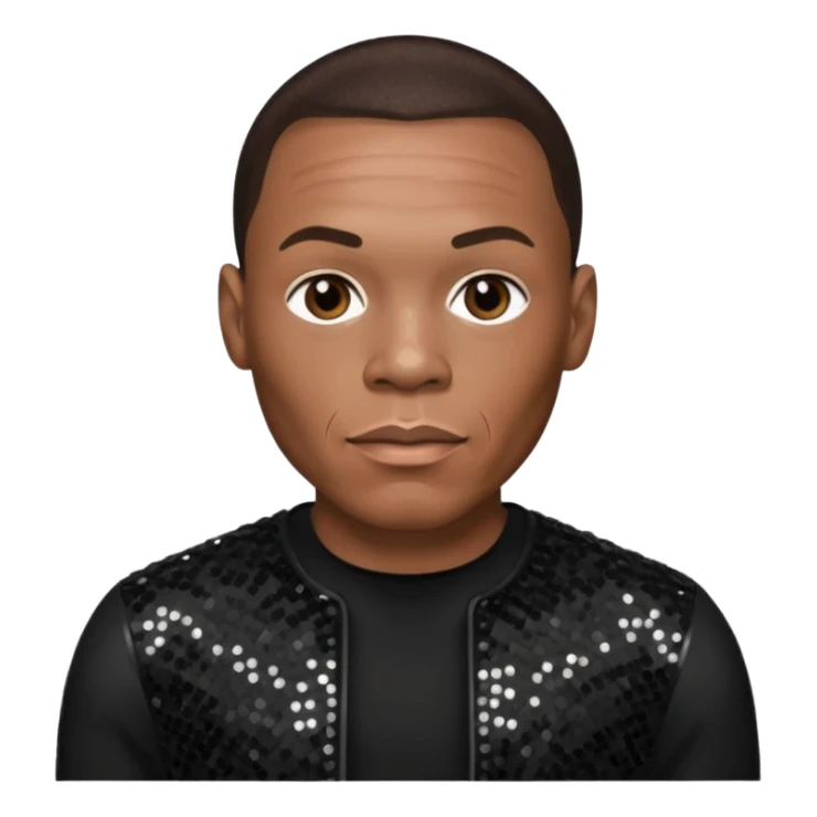 Dr Dre with dark brown hair, black sequin outfit sticker