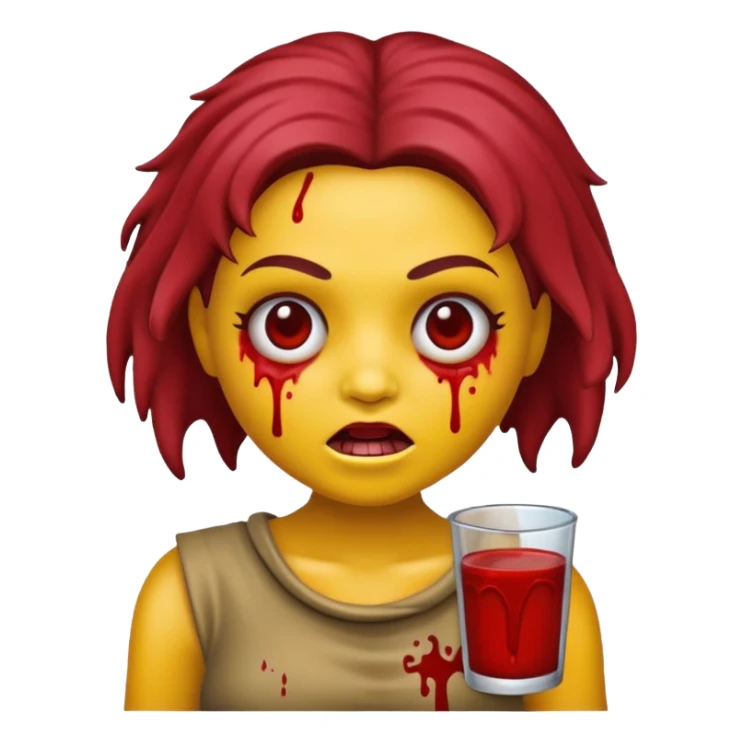 faça uma boneca zumbi estilo emoji do iphone com cabelo cacheado castanho e olhos castanhos sticker