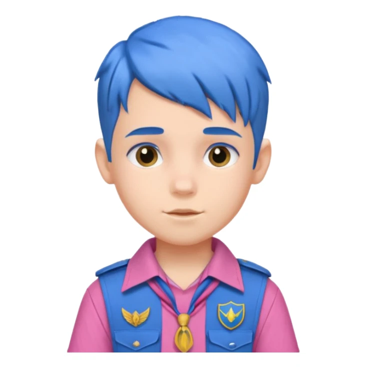 scout boy with very pink scout uniform, blue haired sticker