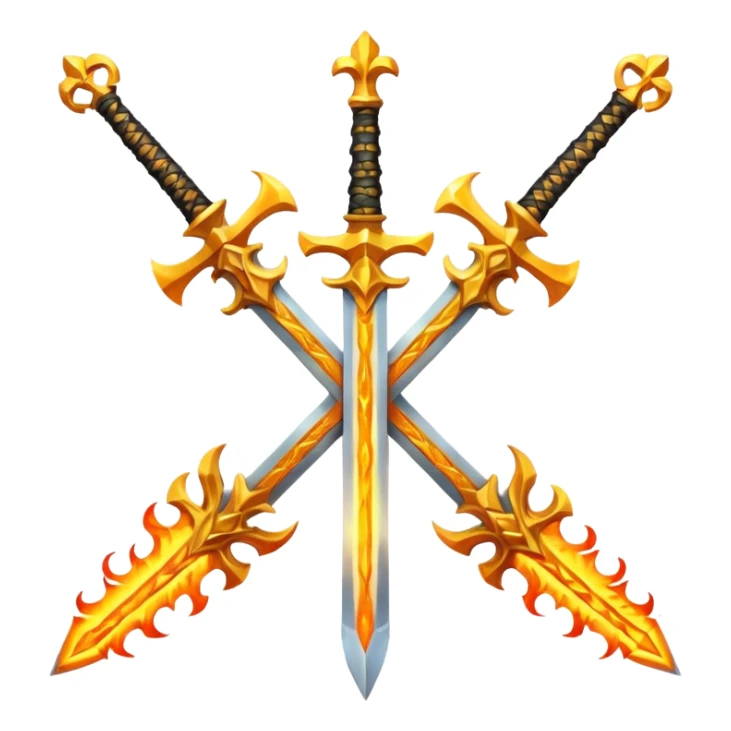 Two fiery royal golden swords in a cross sticker