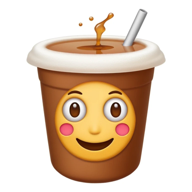 brown mate tea in a 500ml plastic cup, emoji style, no cup, white background sticker