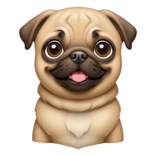Cinematic Comical Fawn Pug Portrait Emoji, Head tilted dramatically with an exaggeratedly amused expression, featuring a glossy fawn coat with a smooth finish, wide, expressive dark eyes filled with playful disbelief, Simplified yet hilariously expressive features, highly detailed, glowing with a slightly sassy glow, high shine, dramatic yet playful, stylized with an air of cheeky mischief, bright and endearing, soft glowing outline, capturing the essence of a spirited and over-the-top companion, so meme-worthy it feels like it could side-eye its way into internet fame instantly! sticker