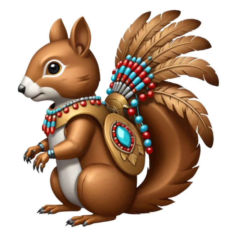 Full Robotic squirrel wearing native American regalia with feathers and beads sticker