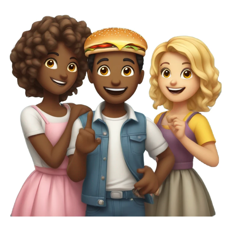 Burger with 3 girls and 1 boy  sticker