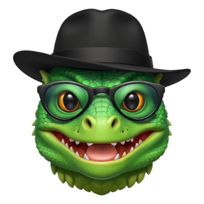 capitalist iguana head with black sunglasses and hat smiling sarcastically sticker
