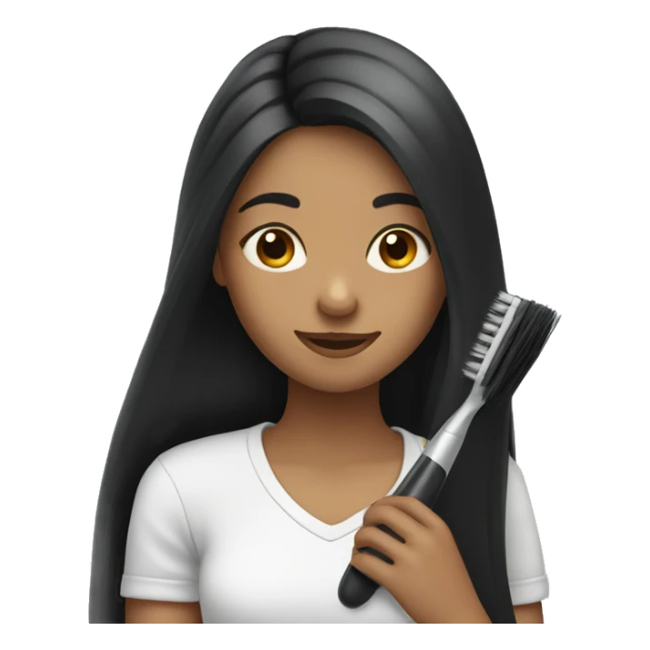 Girl brushing her very long black hair sticker