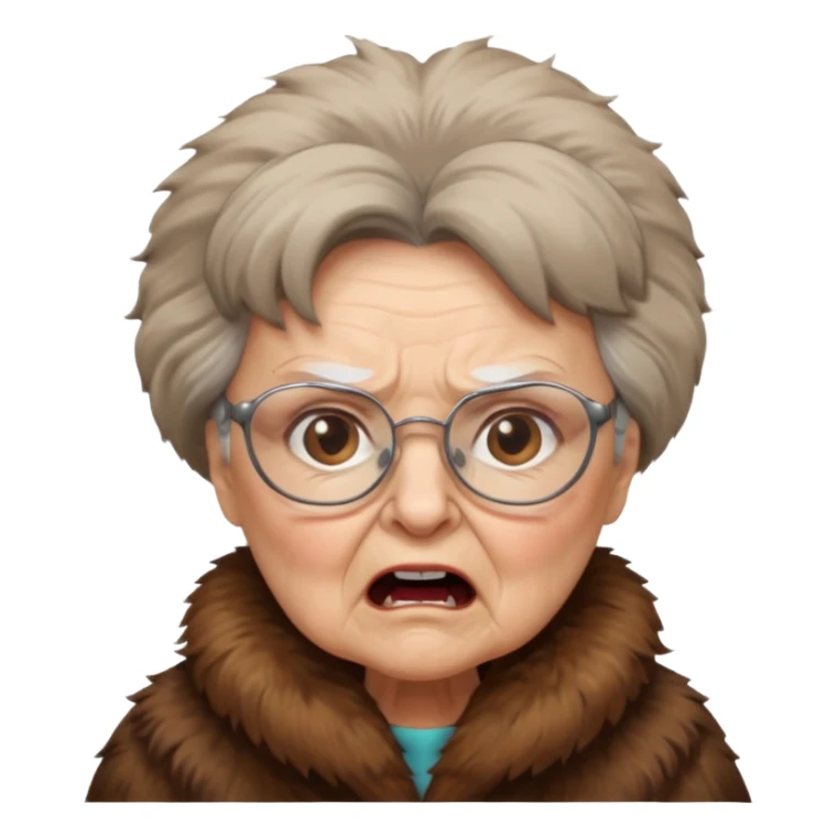old woman with glasses angry wearing big fur coat sticker