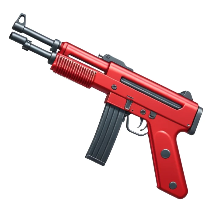Red machine gun placed in vertical manner, totally red, no other part should be of any other colour, in 2D format sticker