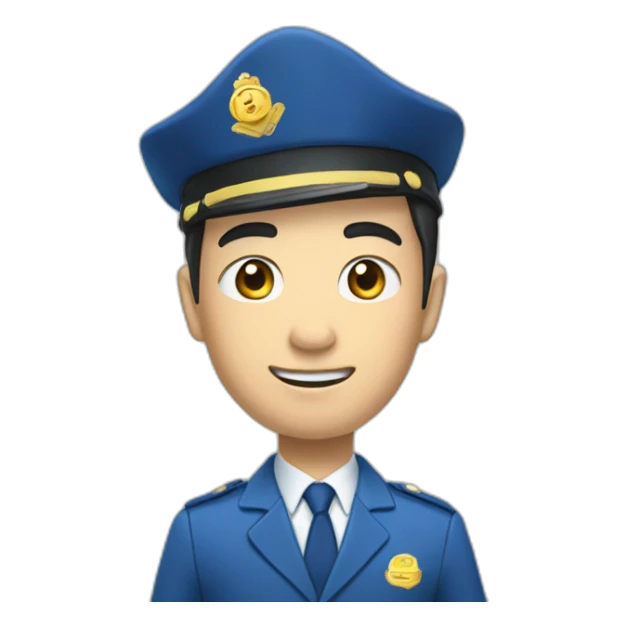 young asian deputy in blue suit and blue scullcap waves his hand sticker