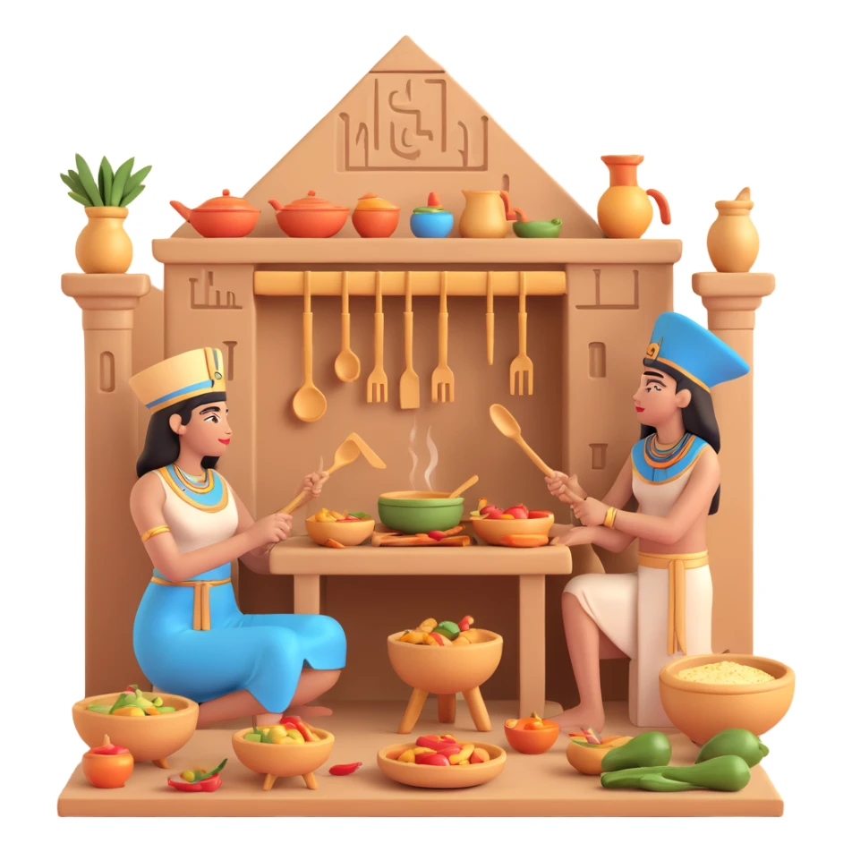 ancient Egyptian cooking scene in hieroglyphic style sticker