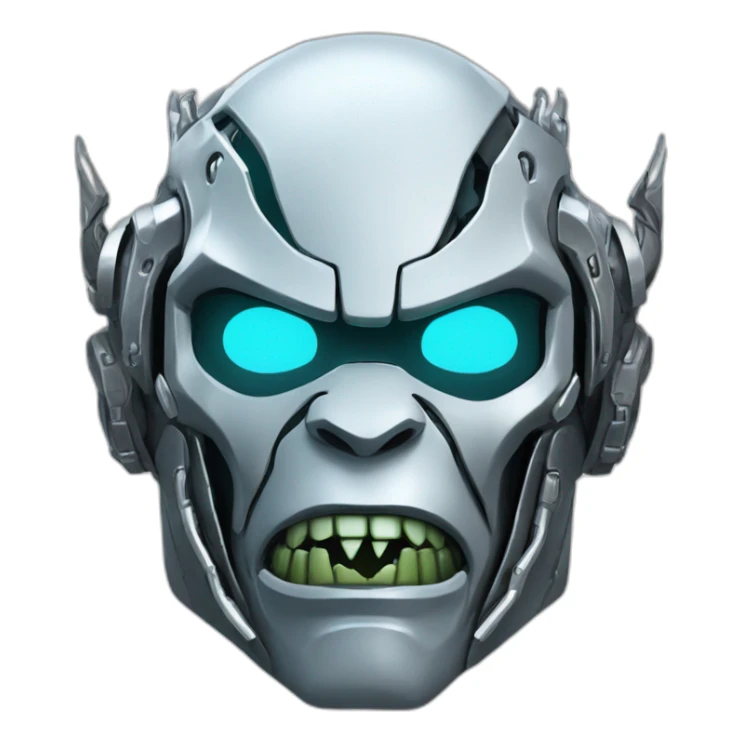 Cyber futuristic silver orc robot face with orc tusks sticker