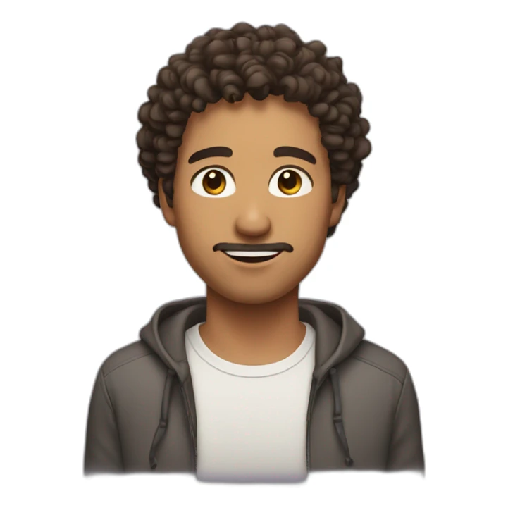 face mixed-race man with curly haircut with brown eyes and a slight mustache sticker
