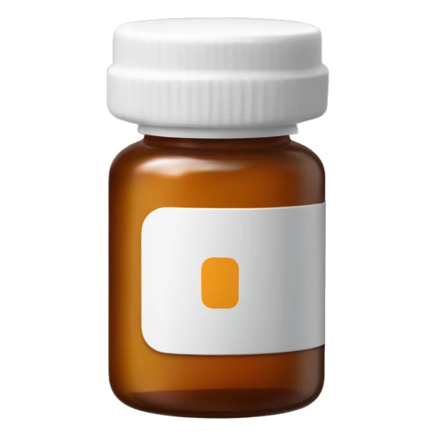 Singular Amber colored pill bottle with a plain white label filled halfway with liquid sticker
