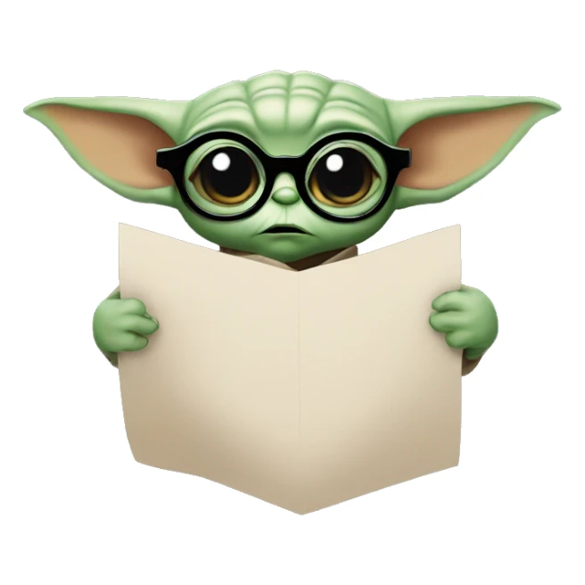BABY YODA WEARING GLASSES AND HOLDING A PAPER sticker