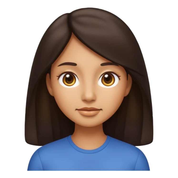 Emoji-style illustration, identical to modern Apple / iOS emoji style. Front-facing woman with long dark hair, neutral calm expression, big rounded eyes, soft gradients, smooth 3D-like shading. sticker