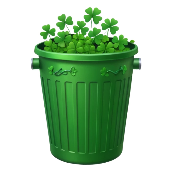 trash bin with lucky clovers sticker