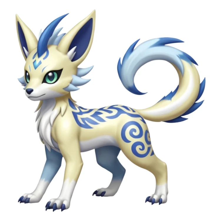 Tropical Tiny Marked Patterned Tribal Shiny Albino WereGarurumon-Meloetta-Renamon-Absol-fusion-hybrid-creature (full body) sticker