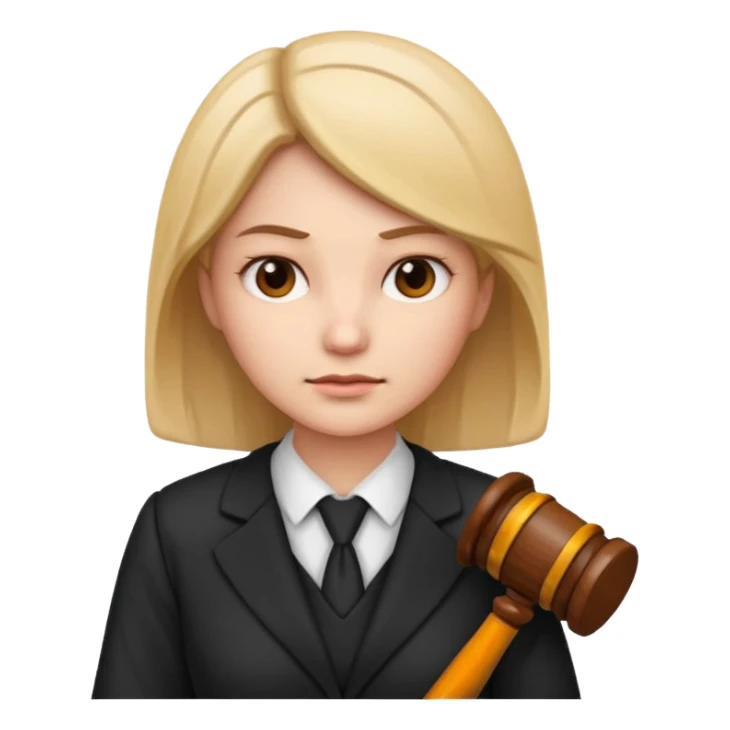 lawyer emoji, female, holding a gavel, neutral background sticker