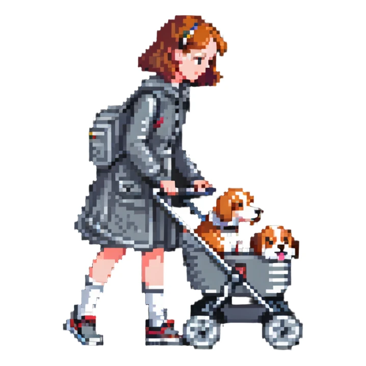 girl walking a dog in a stroller sticker