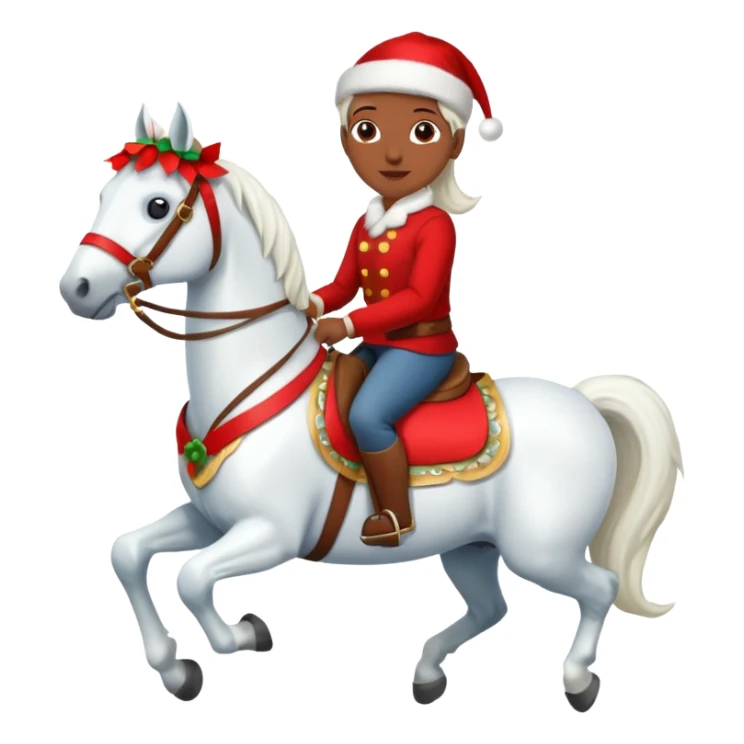 christmas new year's white horse with a red saddle with gift box on saddle sticker