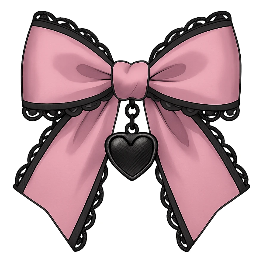 pink gothic bow with black lace trim and heart charm sticker