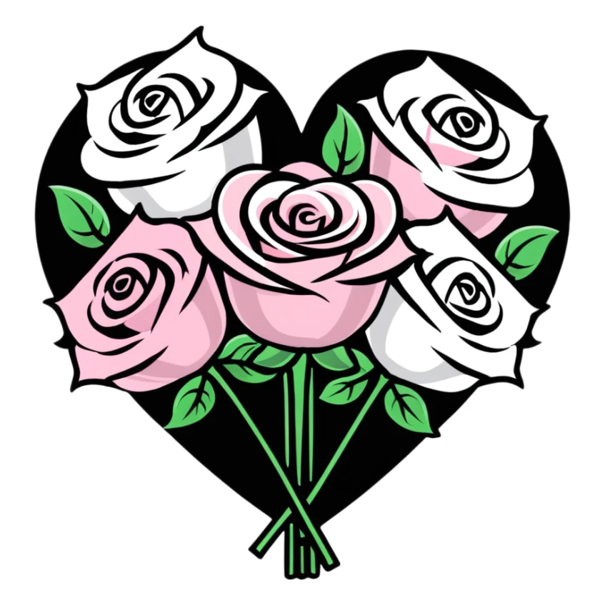 romantic heart-shaped bouquet with pink and white roses sticker
