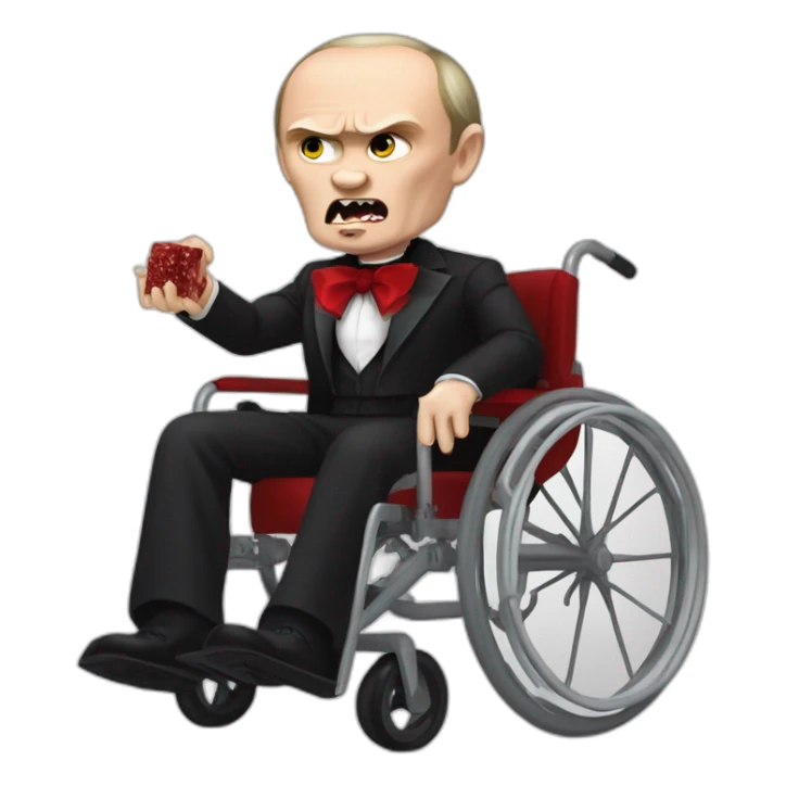 Angry vampire vladimir putin hold meat cube dressed as dracula small wheelchair halloween mood sticker
