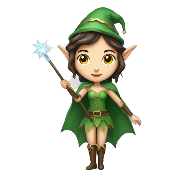 Brunette elf girl fantasy star wand sticker