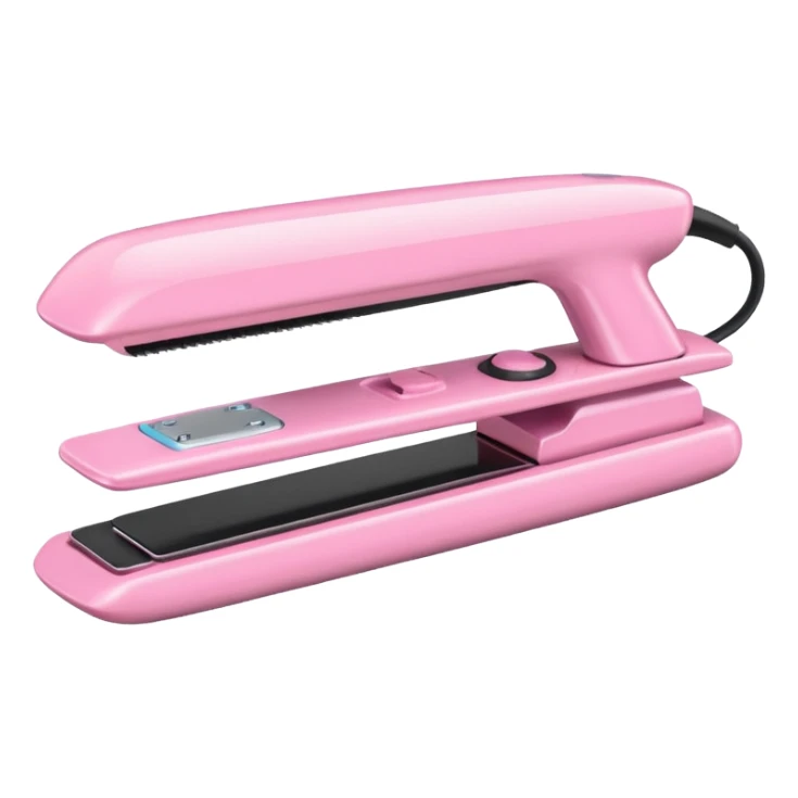 A baby pink  Hair straightener in iOS emoji style, 3D icon, plastic texture, soft reflection, minimalist design. sticker