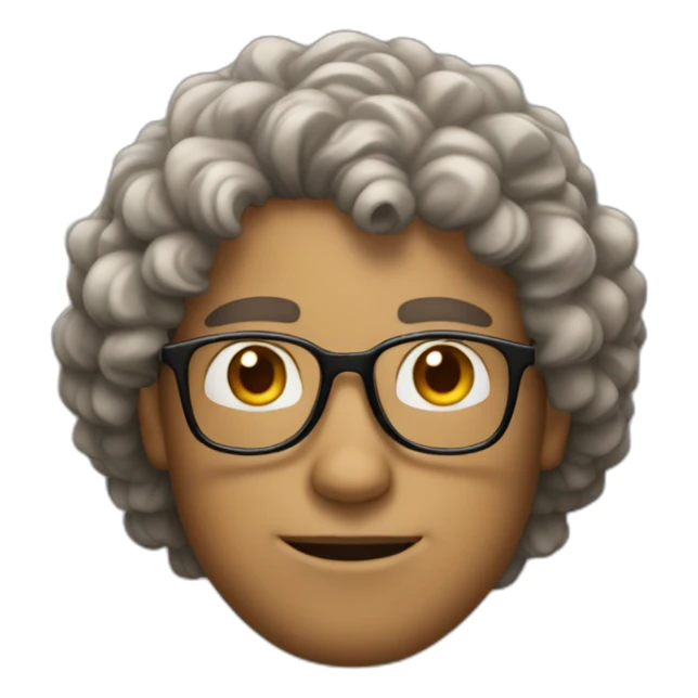 man with glasses, darn bown curly hair on top of head sticker