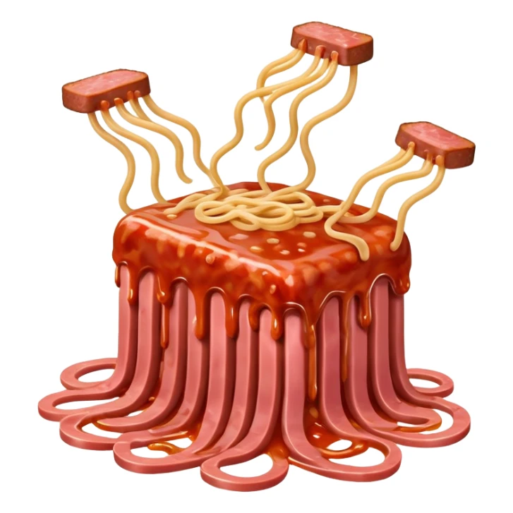  SPAM meat melted pink dripping sauce flying spaghetti  sticker
