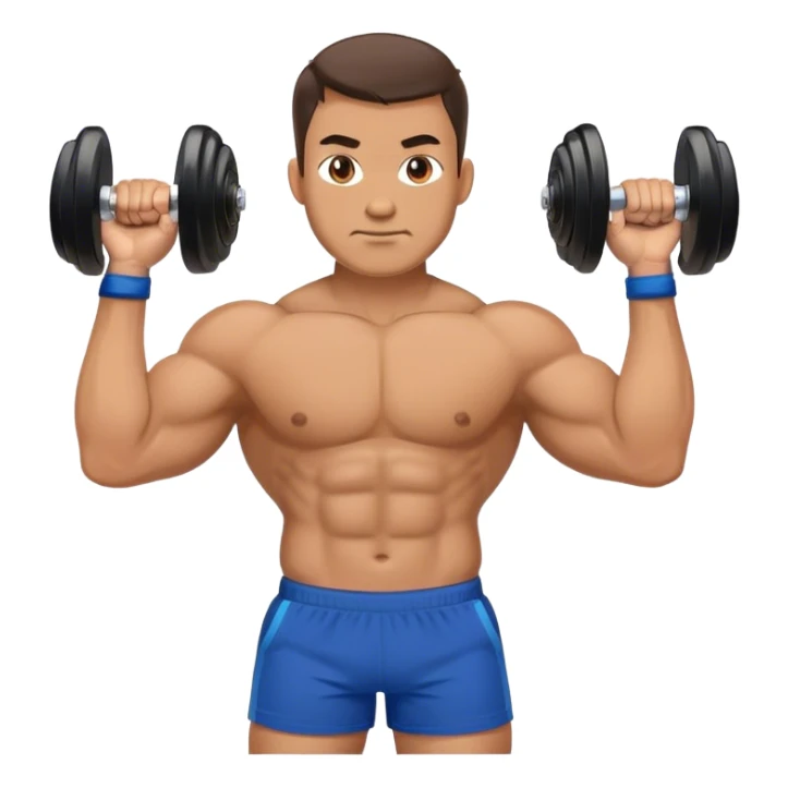 strong man with blue shorts holding kettlebell sticker