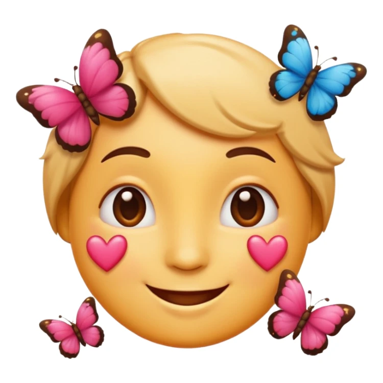 smiling face emoji with hearts and butterflies surrounding it sticker
