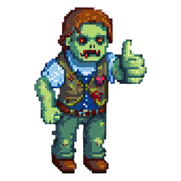 isometric zombie giving thumbs up in Project Zomboid style sticker
