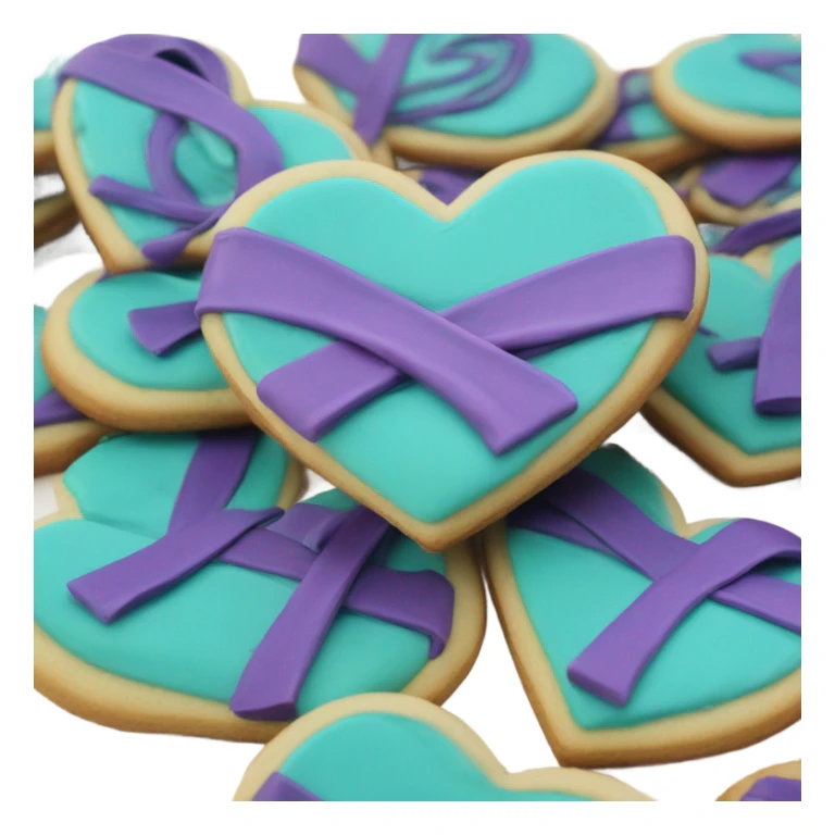 Purple and dteal Suicide awareness ribbon on heart cookie sticker