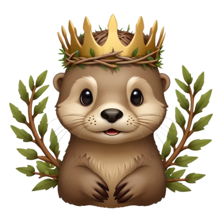 cute confused otter face with natural twisted thorny bramble branches wrapped around head, wooden Crown of thorns sticker