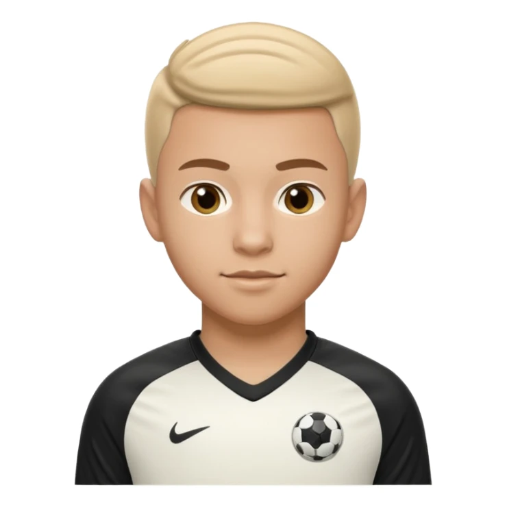 Apple iOS emoji style 19-20 year old soccer player standing front view, glossy 3D, stadium lights sticker