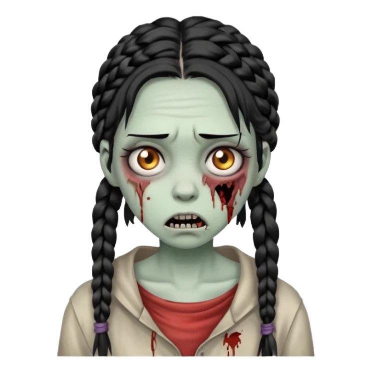 make a zombie with a droopy ruined mouth girl with black braids sticker