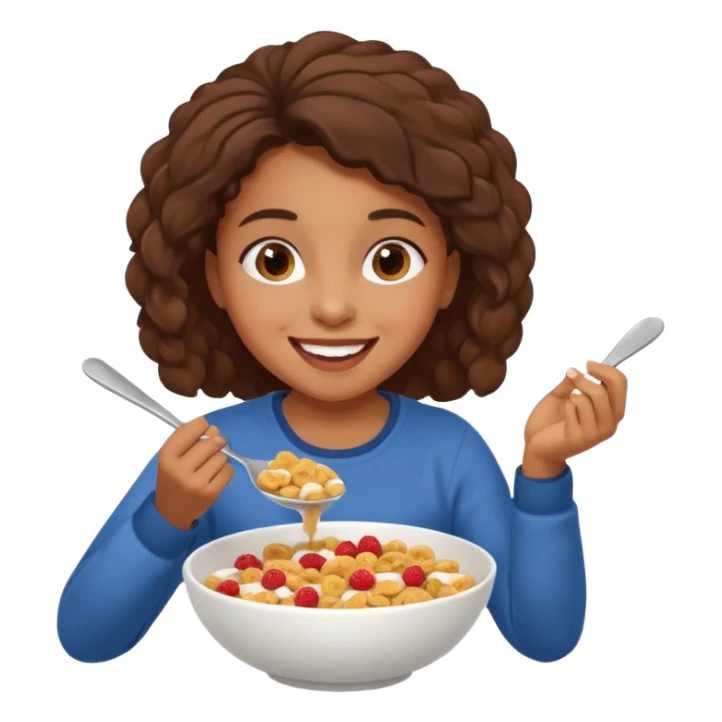 Brown girl eating cereal emoji sticker