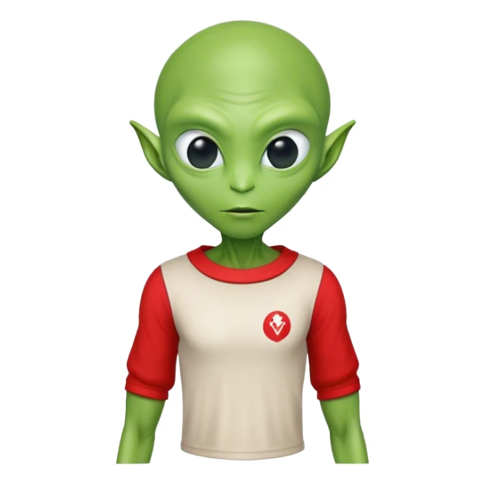 Green alien in Shirt 👚 vyshyvanka, white with red embodiary on sleeved sticker