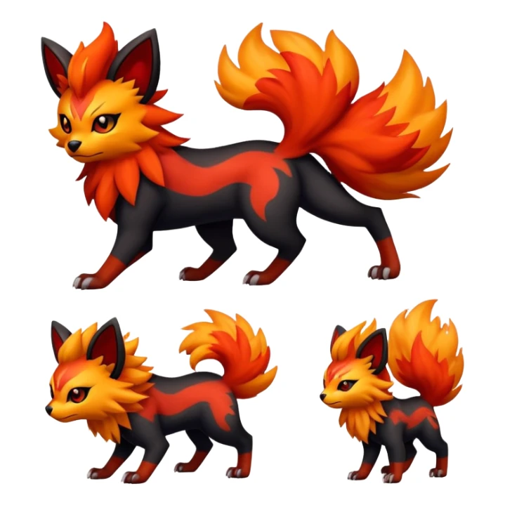 Zorua-Pyroar-Litten-Fakémon-hybrid-creature (full body)  sticker