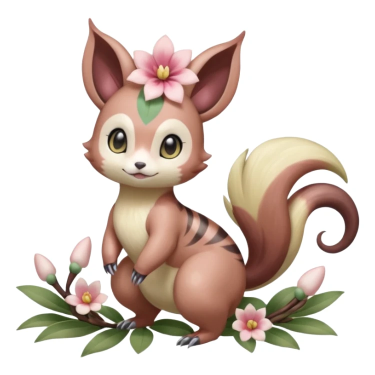Cute Romantic Realistic Floral Meloetta-Furret-Palkia-Cresselia-Digimon-Pokémon-Fakémon-hybrid-fusion, full body sticker