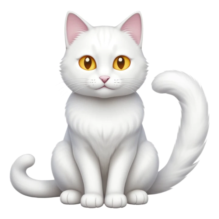 cinematic-[white cat]-realistic-full-body-sitting-emoji,-tail-curled-playfully-around-its-paws,-head-tilted-dramatically,-sleek-[white]-fur,-simplified-yet-realistic-focused-features,-highly-detailed,-glowing-with-an-almost-sarcastic-glow sticker