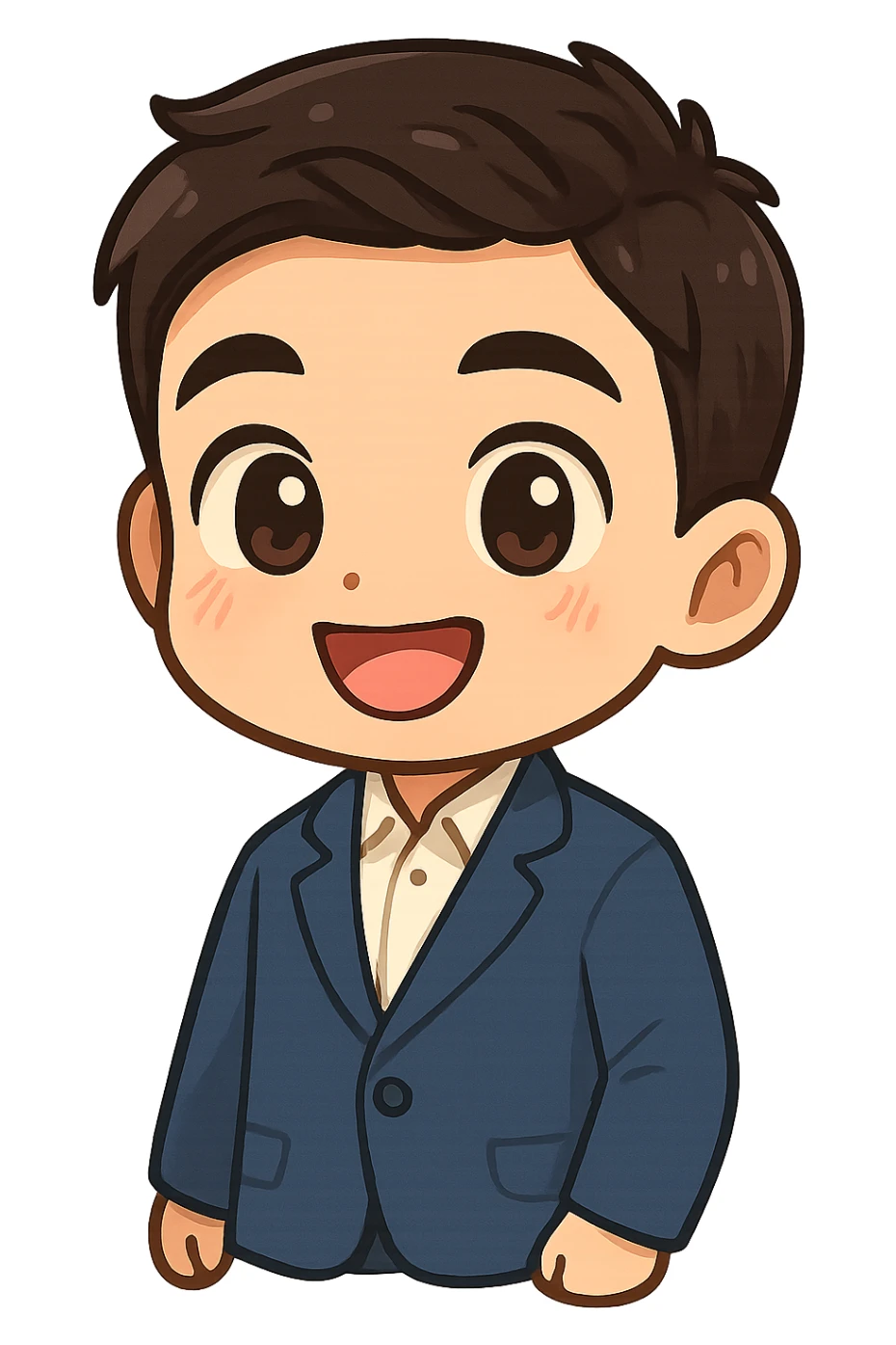 Convert the photo into a cute and cartoonish sticker with a transparent background. The face should have a happy and attractive expression, in a cartoon and fantasy style, emphasizing charm and playfulness. sticker